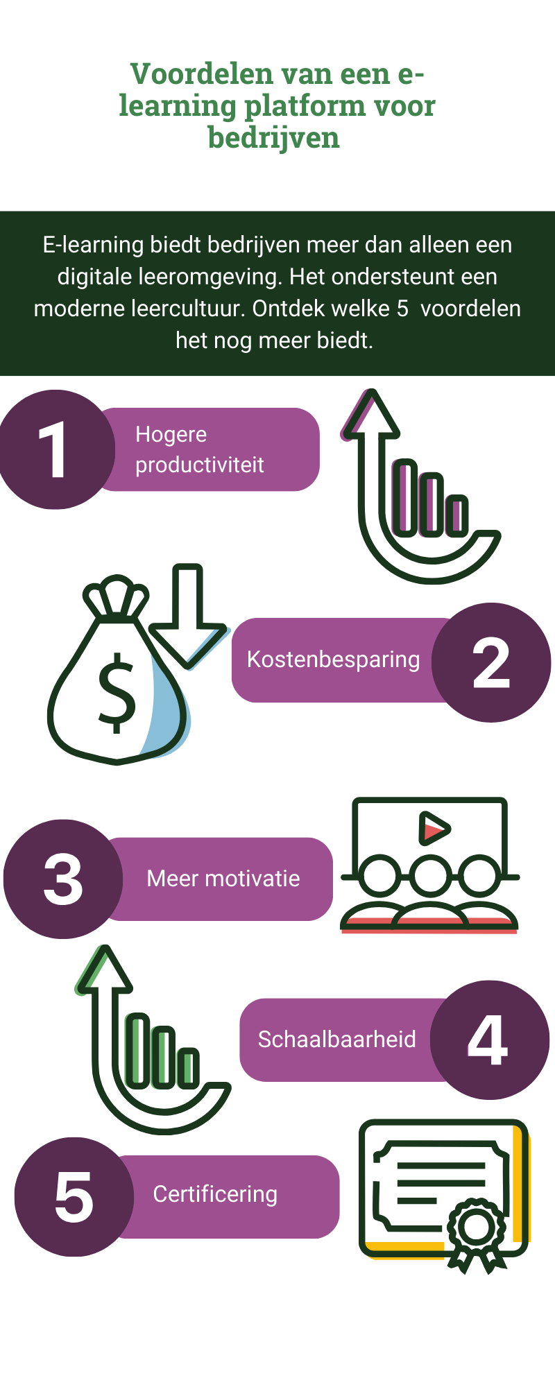 Infographic voordelen van e-learning platform voor medewerkers